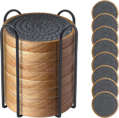 Wood Coasters for Drinks, Eykao Absorbent Coaster Sets of 8, Woven Drink by Eykao