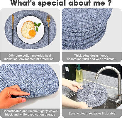 6 Pack Oval Woven Placemats, 12x16 inches Mix Rainbow Oval Plate Charger Cotton Heat Resistant Non-Slip Weave Place Mats Farmhouse Straw Braided Rattan Tablemats Wicker Placemats for Dining
