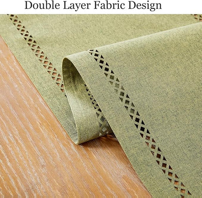 Rustic Burlap Table Runner, Sage Green Table Runners 72 inches Long | Double - Image 2