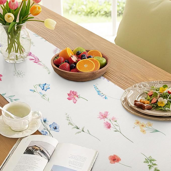 Bonhause Spring Floral Leaves Table Runner 13x90 Inch Colorful Wildflowers - Image 5