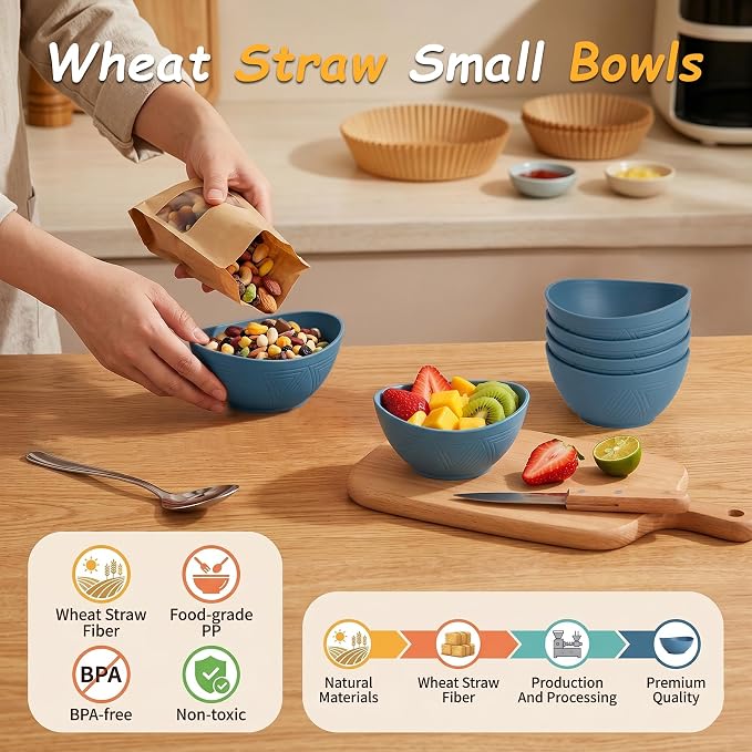 Snack Bowls Set of 6, Unbreakable Wheat Straw Bowls10oz, Small Prep Bowls - Image 3