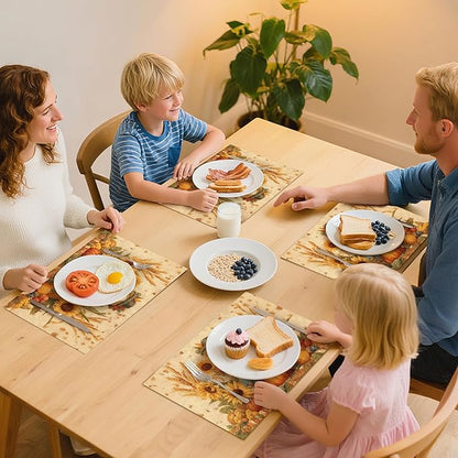 Thanksgiving Scarecrow Placemats Set of 4 Washable Table Place Mats for Dining Kitchen Party Decor