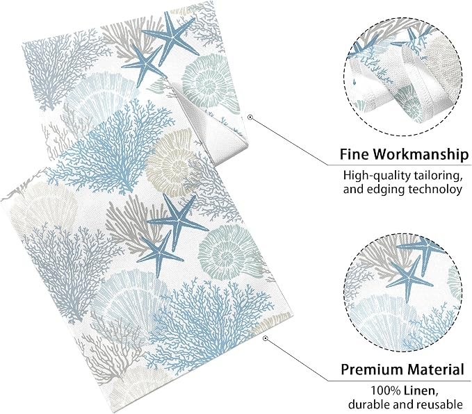 Coastal Table Runner 13x90 Inch Blue Summer Beach Nautical Table Runners Modern - Image 2