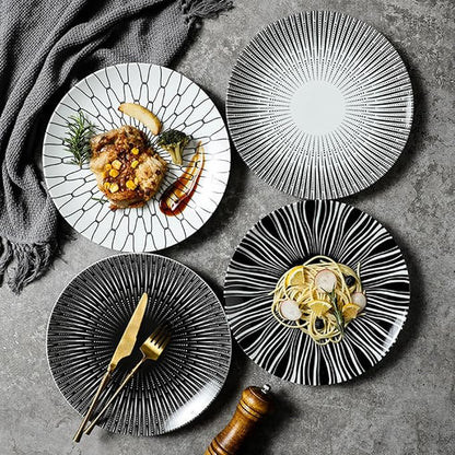 Cabilock 10-inch Dinner Plate and Dessert Dish Ceramic Pasta Serving Plate with Dark Striped Pattern for Home and Restaurant Use