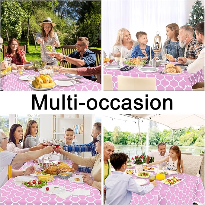 Smiry Rectangle Table Cloth, Waterproof Vinyl Tablecloth with Flannel Backing for Rectangle Tables, Wipeable Spillproof Plastic Tablecloths for Dining, Camping, Indoor and Outdoor, (60"x84", Pink)