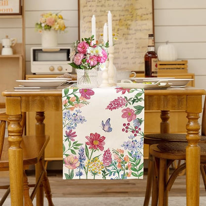 Summer Wildflower Table Runner Butterfly Burlap Table Runners, Watercolor - Image 3