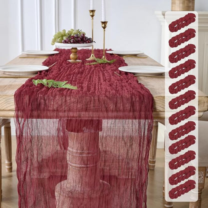 12 Pack Burgundy Red Cheesecloth Table Runners, 120 Inch 10Ft Wine Red Gauze by YARGEZON