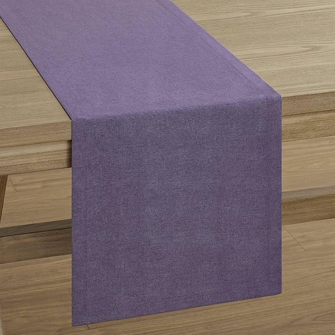 Basic Linen Style Table Runner, 14x48 Inch Purple | Mitered Corner Design - Image 7