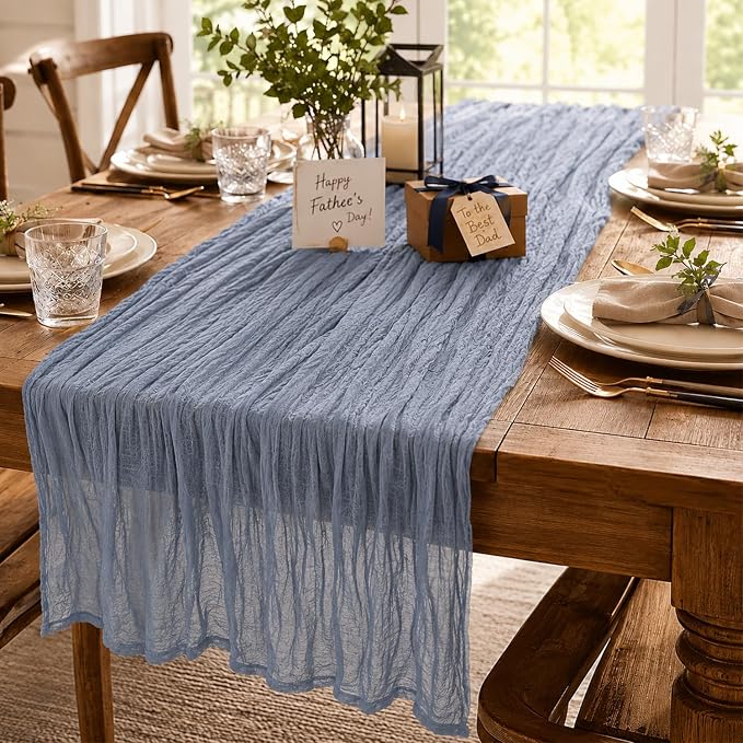 6 Pack Dusty Blue Cheesecloth Table Runner 22x120 Inch | 10Ft Boho Gauze Rustic - Image 2