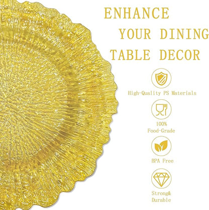 U-QE 60PCS Clear Yellow Plates - Yellow Plastic Plates Disposable&Reusable - Heavy Duty Plastic Plate for Party&Wedding Including 30 Dinner Plate 10" & 30 Appetizer 7"