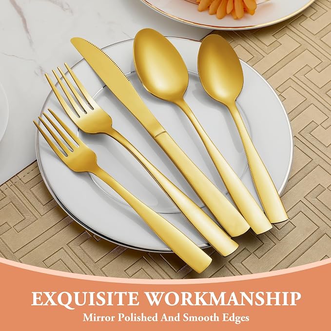 40 Pcs Gold Silverware Set, Stainless Steel Flatware Set - Image 4