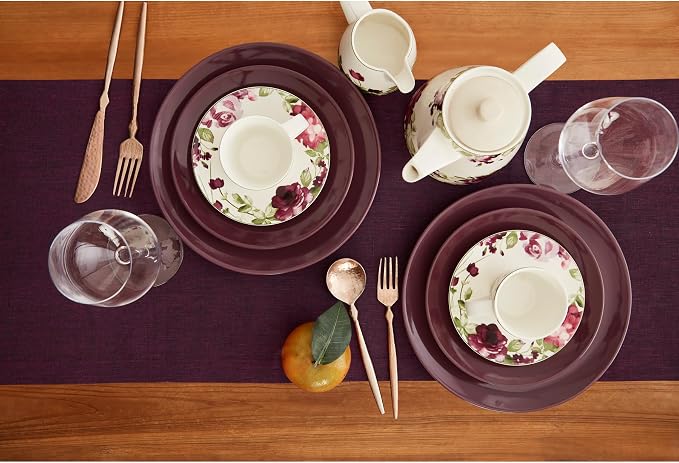 Solino Home 100% Pure Linen Table Runner Burgundy Woven, Athena 14 x 48 in | - Image 4