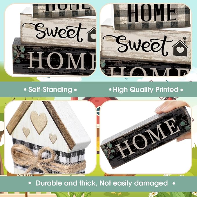 Moucuny 4 Pcs Farmhouse Table Decor Rustic Home Sweet Home Farmhouse Tiered - Image 3