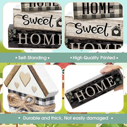 Moucuny 4 Pcs Farmhouse Table Decor Rustic Home Sweet Home Farmhouse Tiered - Image 3