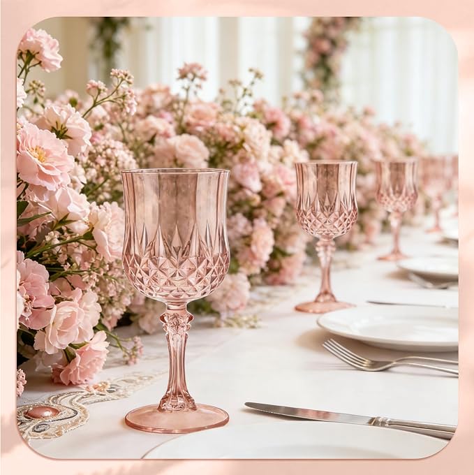 7OZ Plastic Wine Glasses, Reusable Vintage Goblets Unbreakable Drinking Glasses - Image 4
