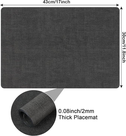 Faux Leather Placemats Set of 6, Heat Resistant Wipeable Washable Vinyl Place Mats, Waterproof Anti-Slip Dining Table Mats, Suitable for Indoor & Outdoor Use (Dark Grey)