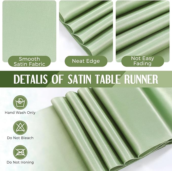 8 Pack White and Sage Green Disposable Plastic Tablecloths and Satin Table - Image 4