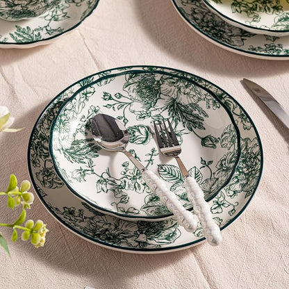 Ceramic Dinnerware Set, Floral Plates and Bowls Sets, Microwave & Dishwasher - Image 2