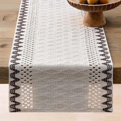 Macrame Side Trim Boho Woven Table Runner, Chocolate 12x60 Inch | Crochet - Image 6