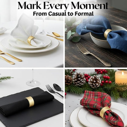 Napkin Holders for Cloth Napkins Round Serviette Rings Napkin Ring Gold Napkin Rings Set of 12 Metal Napkin Rings Dinner Thanksgiving Wedding Christmas Party Kitchen Table Decoration - CLEENTABLE