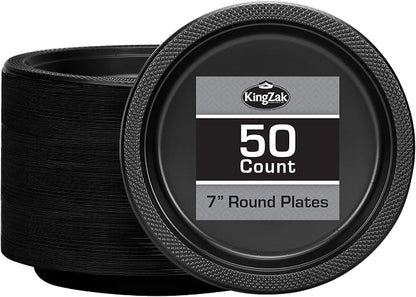 Hanna K. Signature Black Plastic Party Plates – 7-Inch Heavy Duty Disposable by HannaKSignature