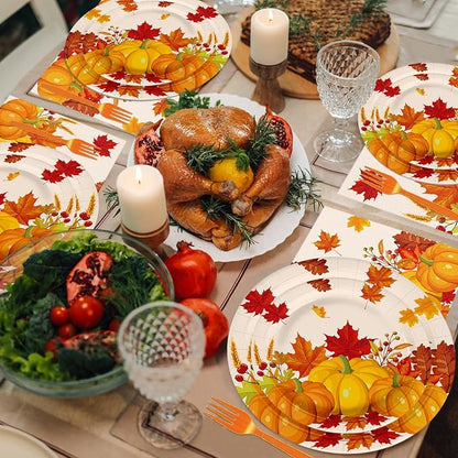 100 Pcs Fall Pumpkin Maple Tableware Party Supplies Set, Serves 25 – Disposable - Image 7