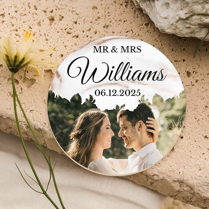 100 Pack Personalized Wedding Coasters, Custom Cardboard Coasters for Drinks with Photo Print and Text, Keepsake Wedding Favors and Gifts for Couples, 3.95" Round (Design 9)