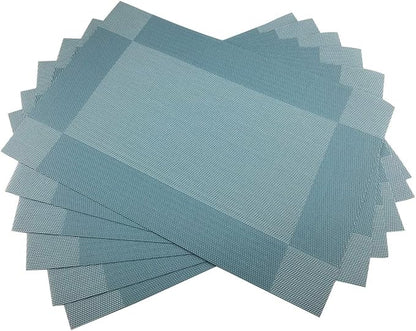 Gugrida Vinyl Blue Placemats Heat Resistant Dining Table Mats Non-Slip Washable Place Mats Set of 6 （Blue）