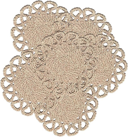13.8" Set of 6 Seagrass Placemats | Boho Woven Rattan Table Mats | Farmhouse Wicker Spring Plate Chargers Like Water Hyacinth, Seagrass for Wedding, Party, Christmas, Events