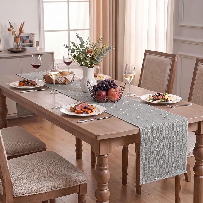 Artoid Mode Grey Farmhouse Rustic Cotton Woven Table Runner, Seasonal Retro - Image 6