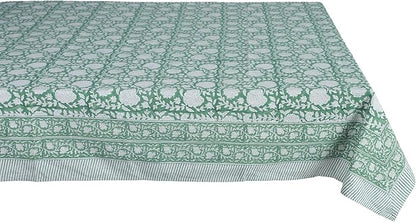 ATOSII Shalimar Green 100% Cotton Square Fall Tablecloth, Handblock Floral Table Cloth Linen for Kitchen Dining I Parties Wedding Outdoors Christmas Thanksgiving I Fall Home Decor 60 X 60 Inches