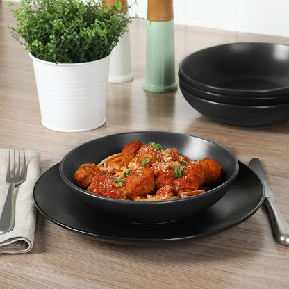 Gibson Home Queenslane 16-Piece Matte Black Stoneware Dinnerware Set – Double - Image 5