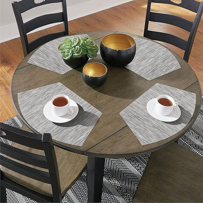 SHACOS Round Table Placemats Set of 5 Woven Vinyl Wedge Placemats with Centerpiece Round Table Mats Heat Resistant Wipe Clean (5, Silver Grey)