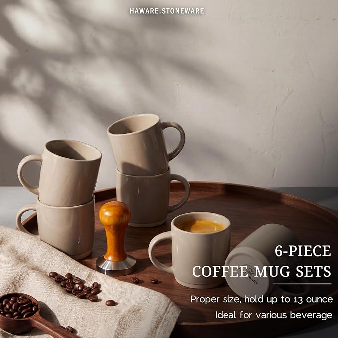 HaWare 13OZ Coffee Mugs Set of 6, Stoneware Coffee Cups, Ceramic Latte Mug - Image 3