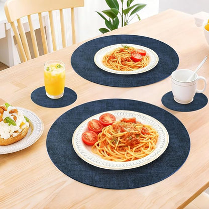 Round Faux Leather Placemats and Coasters, Reversible Heat Resistant Non-Slip - Image 7