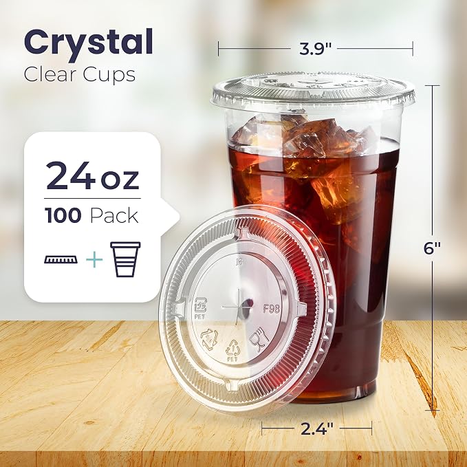 Fit Meal Prep 100 Pack 24 oz Clear Plastic Cups - Image 2