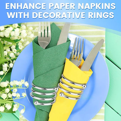 Silver Napkin Rings Set of 8 – Elegant Valentine Napkin Ring Holders, Sturdy Metal Holiday Table Decor for Weddings, Parties & Family Dinners, Great Kitchen Gifts Idea for Hosts & Seasonal Holidays