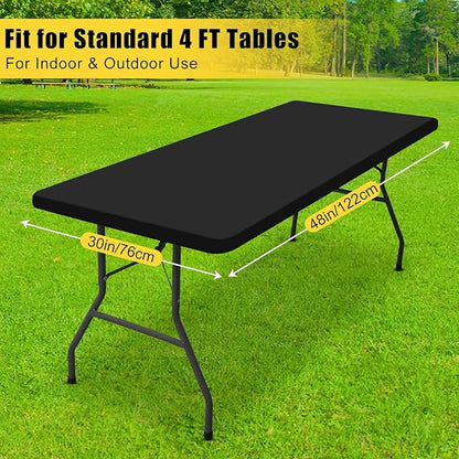 Smiry Rectangle Tablecloth, Elastic Fitted Flannel Backed Vinyl Tablecloths for 4ft Folding Tables, Waterproof Wipeable Table Covers for Indoor, Outdoor, Picnic and Camping (Black, 30"x48")