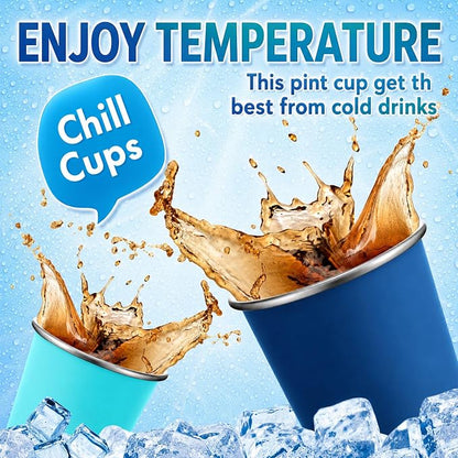Mimorou 4 Pack 16 oz Stainless Steel Pint Cups Metal Cups Unbreakable Drinking - Image 3