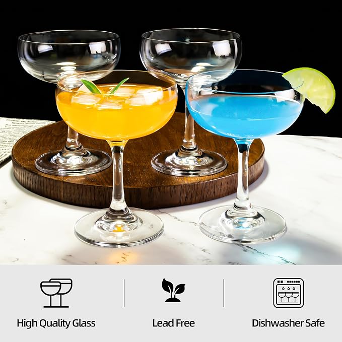 Champagne Glasses Set of 12-7oz Elegant Coupe Glasses, Crystal Cocktail Glasses - Image 4