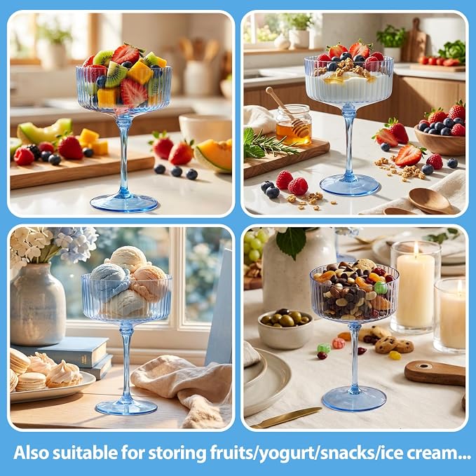 LIYH 20pcs Plastic Martini Glasses 10 Oz Blue Disposable Cocktail Coupe - Image 8