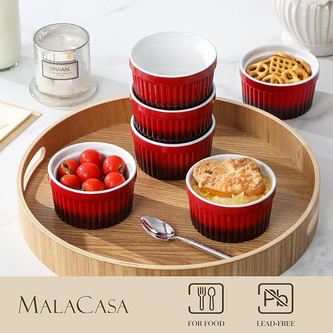 MALACASA Ramekins 8 oz Oven Safe, Large Ceramic Souffle Dishes - Image 3