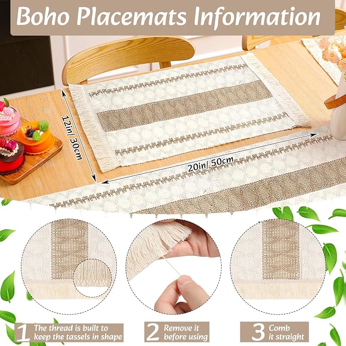 Boho Placemats 4/6/8 Set of Round Woven Placemat Macrame Style Bicolor - Image 3