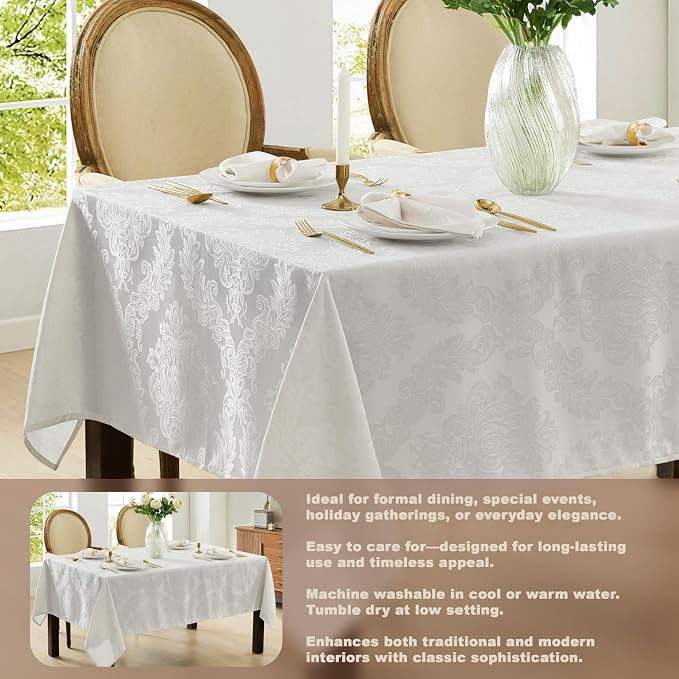 Newbridge Barcelona Luxury Damask Fabric Tablecloth, 70” Extra Wide x 144” - Image 3