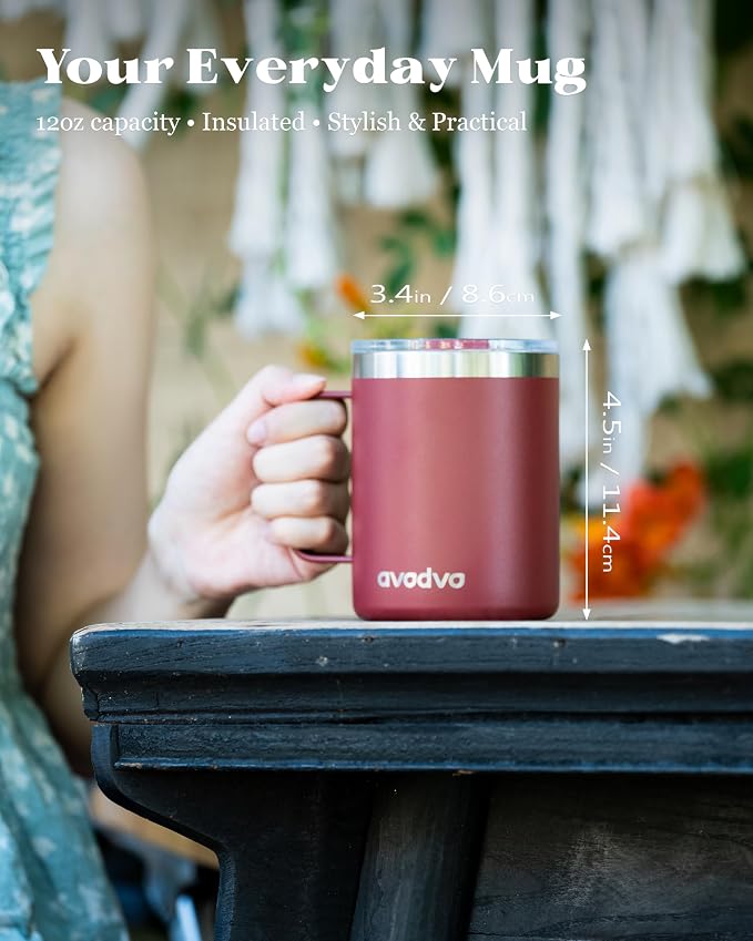 12oz Insulated Coffee Mug with Lid – Includes Two Lids, Stainless Steel Coffee - Image 4