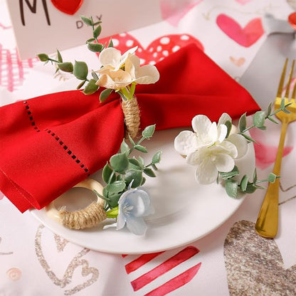 Handmade Floral Napkin Rings, Hydrangea & Eucalyptus Leaf Spring Decoration - Image 4