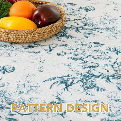 H.VERSAILTEX Linen Table Cloths Floral Printed Tablecloth Spill-Proof Waterproof Table Cover for Dining Buffet Feature Soft and Thick Fabric Wrinkle Free, 60 x 104 Inch, Vintage Botanical - Blue