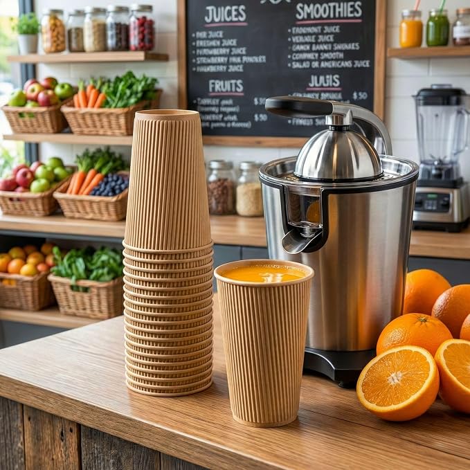 Restaurantware 16 Ounce Ripple Wall Disposable Coffee Cups, 500 Insulated Kraft - Image 4