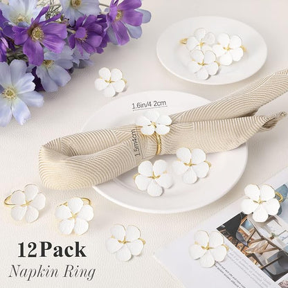 Lewondr Napkin Rings 12 Pack Flower Napkin Holders Dinner Table Rings White | - Image 5