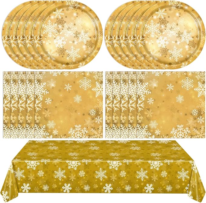 41Pcs Winter Snowflake Party Decorations Snowflake Tableware Set Golden Winter by Mainivo